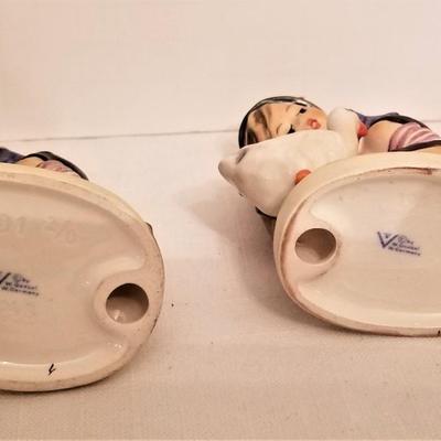Lot #128  Lot of 2 vintage Hummel figurines  "Retreat to Safety", one with frog, one with goose