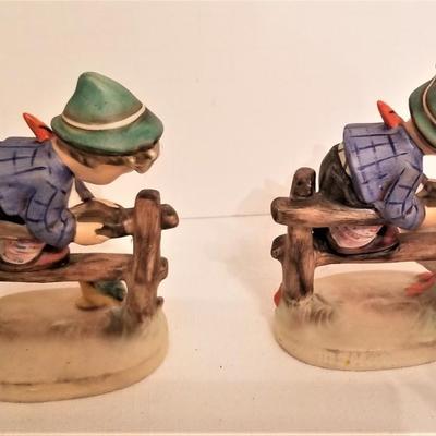 Lot #128  Lot of 2 vintage Hummel figurines  "Retreat to Safety", one with frog, one with goose