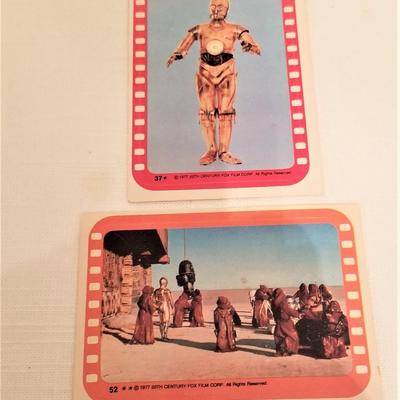 Lot #131  Lot of Star Wars Trading Cards - 1st Series, 1977 - 2 stickers, 3 action figures