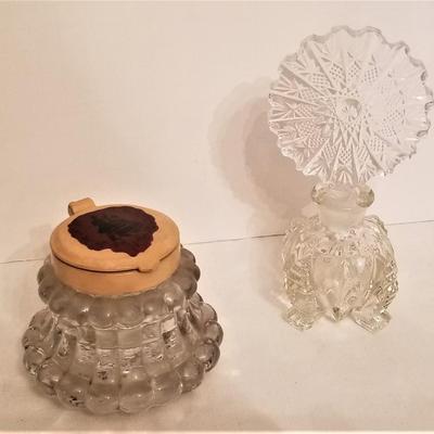 Lot #139  Vintage Czech Pressed Glass Perfume Bottle and Vintage Powderbox