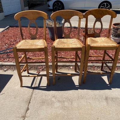 3 Wicker seat bar chairs