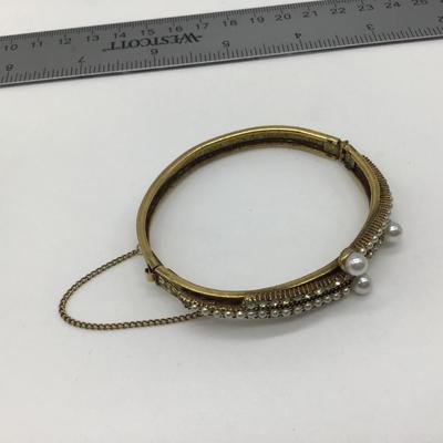 Vintage Antique Gold Faux Diamond Pearl Bracelet