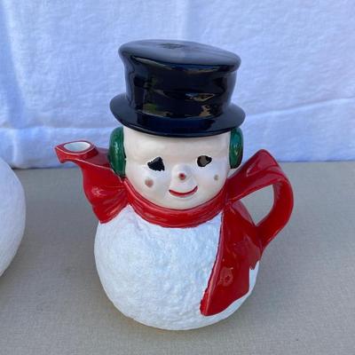 3 price ceramic snowman tea pot and cookie jar