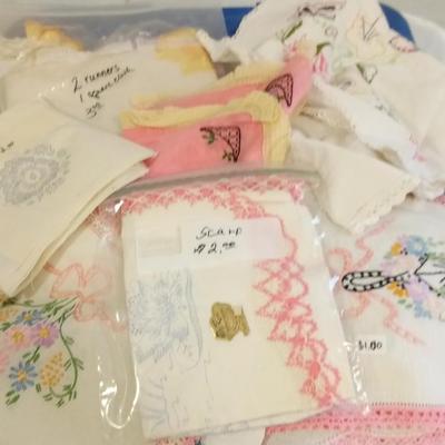 LOT 100  VINTAGE HAND EMBROIDERED LINENS