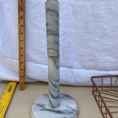 Marble paper towel holder and copper wire basket
