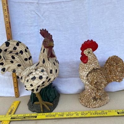 2 rooster figurines