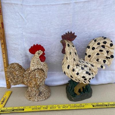 2 rooster figurines