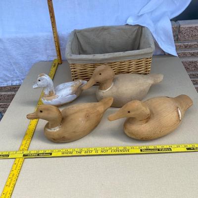 Raw wooden duck forms and basket