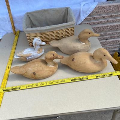 Raw wooden duck forms and basket