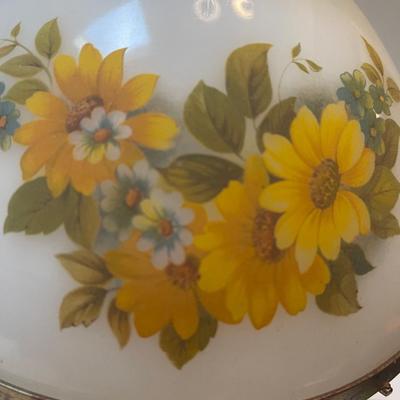 Vintage yellow hand-painted flowers Hurricane Parlor Lamp 3 Way