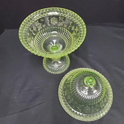 Uranium Glass Covered Candy Dish