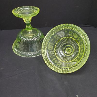 Uranium Glass Covered Candy Dish