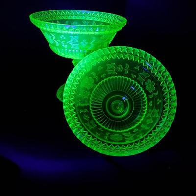 Uranium Glass Covered Candy Dish