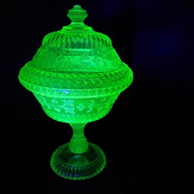 Uranium Glass Covered Candy Dish