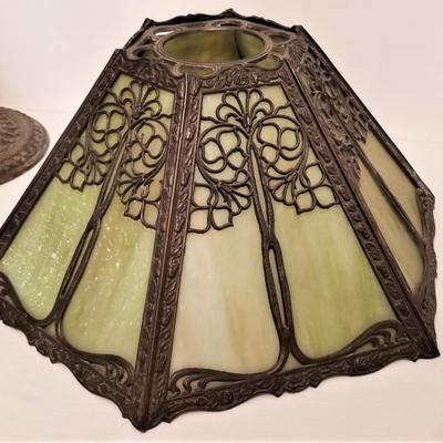 Lot #142  Bradley & Hubbard Style Antique Lamp Base w/slag Glass Shade