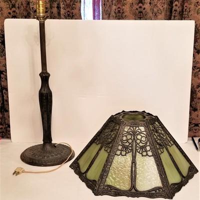 Lot #142  Bradley & Hubbard Style Antique Lamp Base w/slag Glass Shade