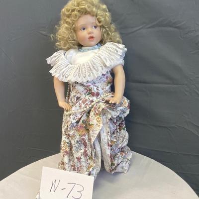 Beautiful Miss Curly with Pearls Porcelain Doll