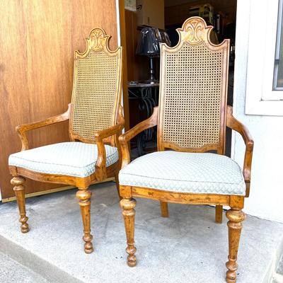 LOT 225   VINTAGE PAIR OF HIGH CANE BACK ARMCHAIRS