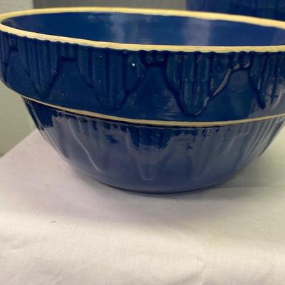 2 Blue Crock Bowls