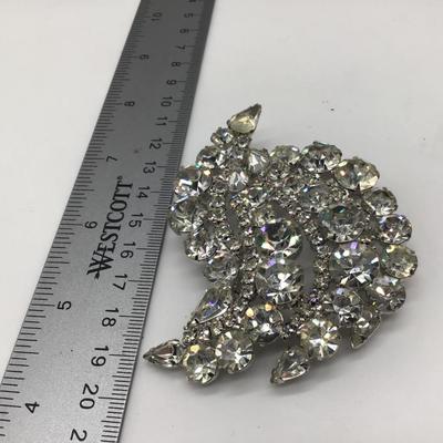 Vintage Clear Glass Rhinestone Pin Brooch Oversized Prong Set