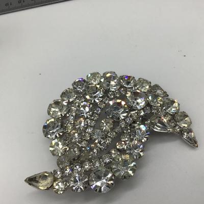 Vintage Clear Glass Rhinestone Pin Brooch Oversized Prong Set