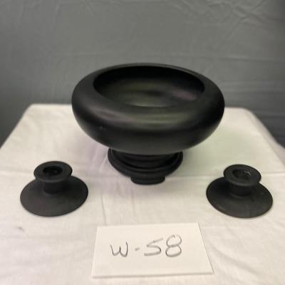 Black Bowl on Pedestal with 2 Candle Holders