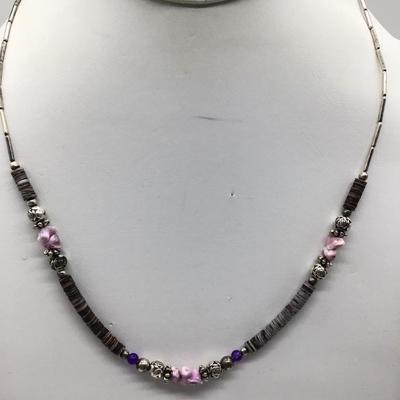 Silver Tone Necklace with purple accents