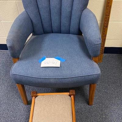 Blue Chair with Brown Foot Stool