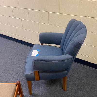 Blue Chair with Brown Foot Stool