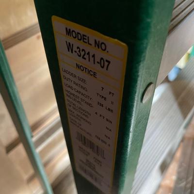 G1-7 foot ladder and two wooden ladders