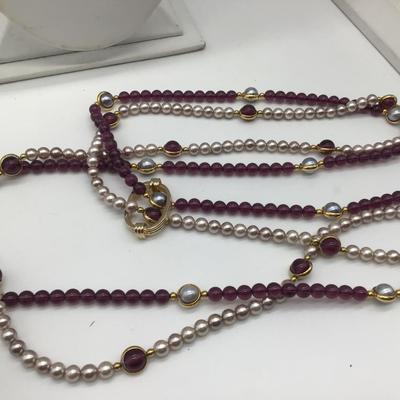 Faux   2 Strand  Purple   AND PEARL Rope Necklace Long