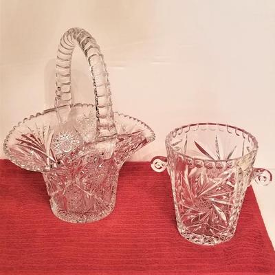 Lot #150  Two pieces Vintage Crystal - Bride's Basket/Ice Bucket