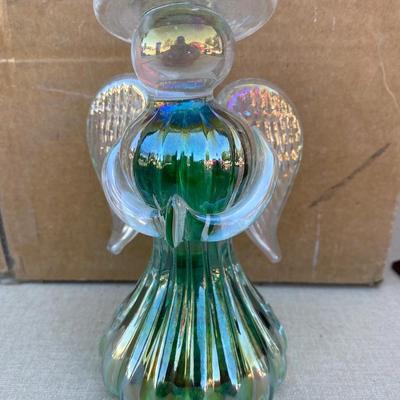 Green glass angel figurine