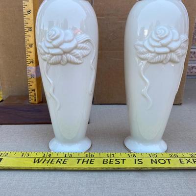 Two white Lennox vases