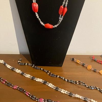 Nine piece magnetic hematite style necklace lot