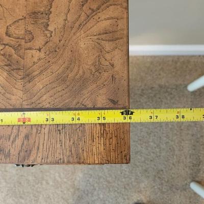 Vintage American of Martinsville Burl Wood X Frame Console Table 36