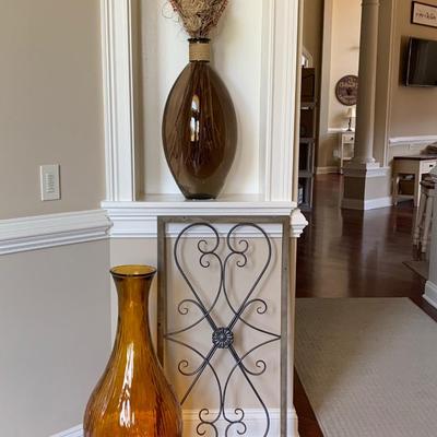 LOT 5G: Oversized Brown & Orange Glass Vases & Wall Decor