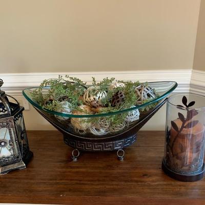 LOT 31R: Home Decor:  Oversized Glass & Metal Bowl, Tin Lantern & More