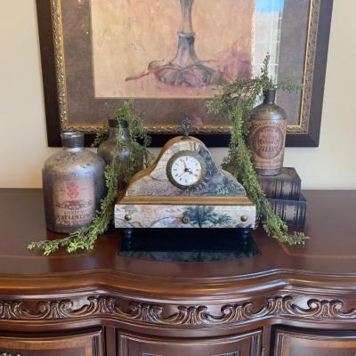 LOT 33R:  Old World Home Decor: Wine Bottles, Faux Books, Clock & More