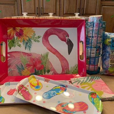 LOT 42:  Summer/Luau Party  Serving Trays, Beverage Dispensers & More