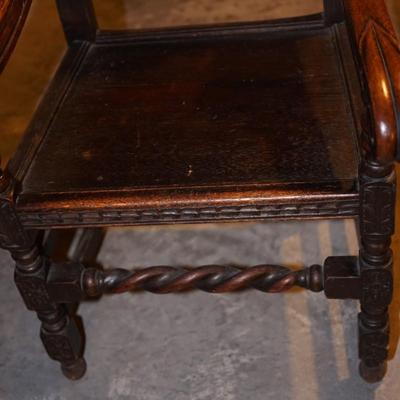 GRANDUER  ANTIQUE ENGLISH  DINING CHAIRS W/HEAVY CARVING OF OAK WOOD