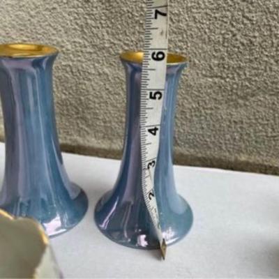 Vintage powder blue Lusterware candle stick holders