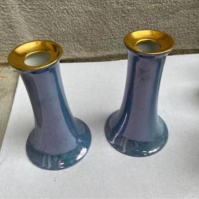 Vintage powder blue Lusterware candle stick holders
