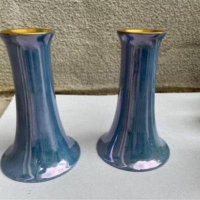 Vintage powder blue Lusterware candle stick holders