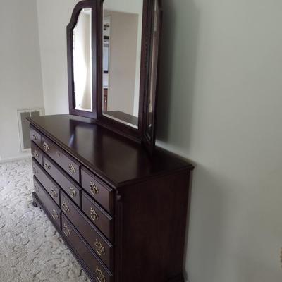 Solid Wood Stretch Dresser with Tri-Panel Mirror by Kimball Furniture