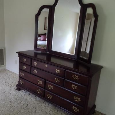 Solid Wood Stretch Dresser with Tri-Panel Mirror by Kimball Furniture