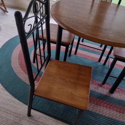Wooden and Metal Drop-Leaf Table with Four Chairs
