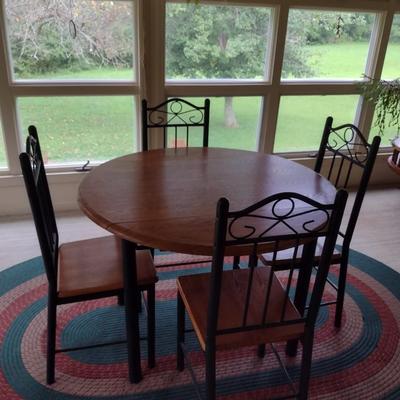 Wooden and Metal Drop-Leaf Table with Four Chairs