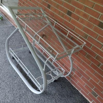 Metal Tea Cart with Glass Shelves on Casters