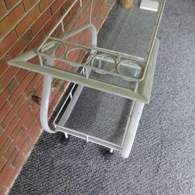 Metal Tea Cart with Glass Shelves on Casters